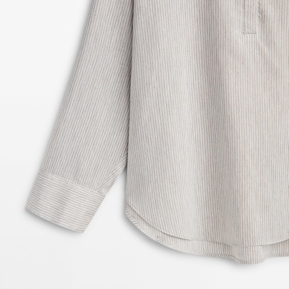 NWT. Massimo Dutti Gray Viscose/Silk Blend Striped Shirt. Size S. - Picture 7 of 12